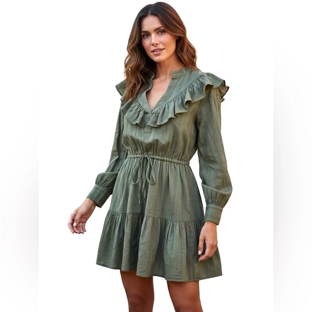 LAUREN Ralph Lauren Black Label Ruffled Tiered Dress Sage